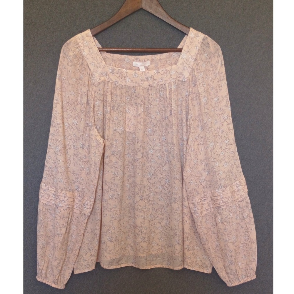 Lauren Conrad Pink‎ Floral Square Neck Balloon Sleeve Peasant Blouse XL Boho